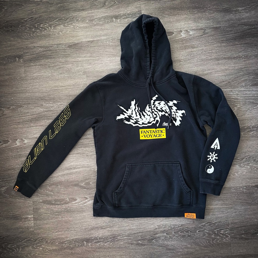 Alien Labs Fantastic Voyage Graphic Hoodie Mens Black Streetwear Pullover L